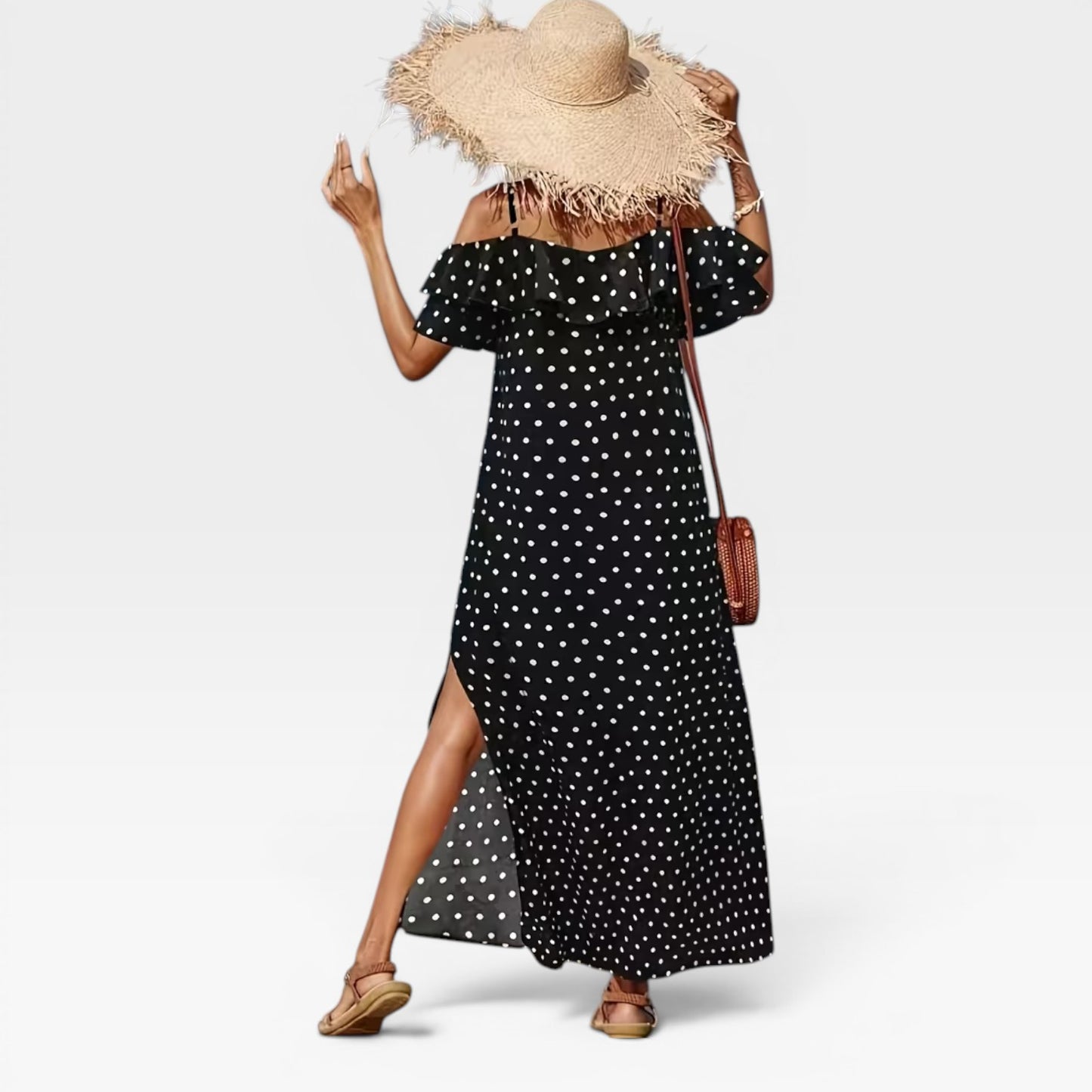 Women's Polka Dot Maxi Dress – Off Shoulder Floaty Summer