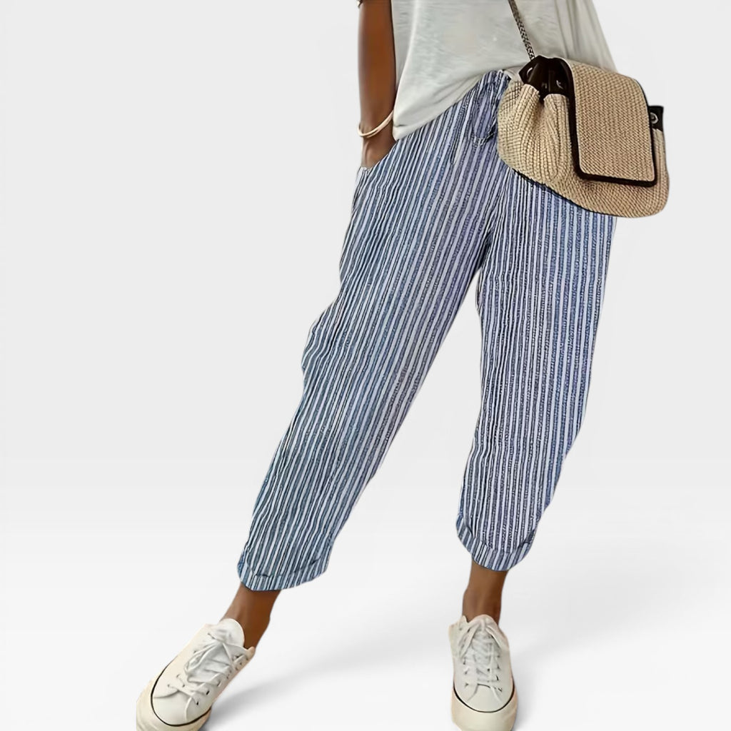Women's Wide-Leg Striped Summer Trousers – High Waist, Lightweight & Breathable