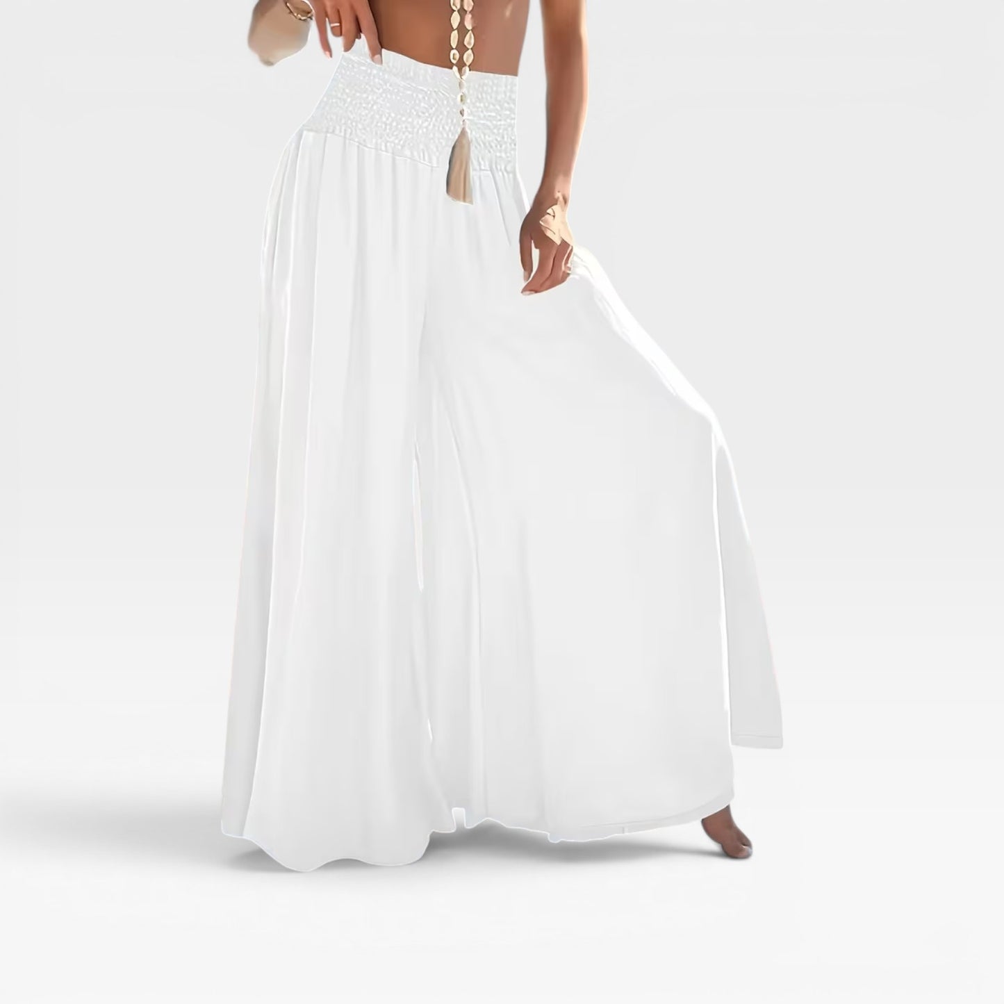 Women's Wide-Leg Flared Summer Trousers – Loose Fit, Elegant Vacation Style