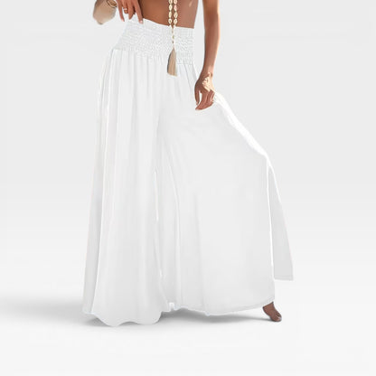 Women's Wide-Leg Flared Summer Trousers – Loose Fit, Elegant Vacation Style
