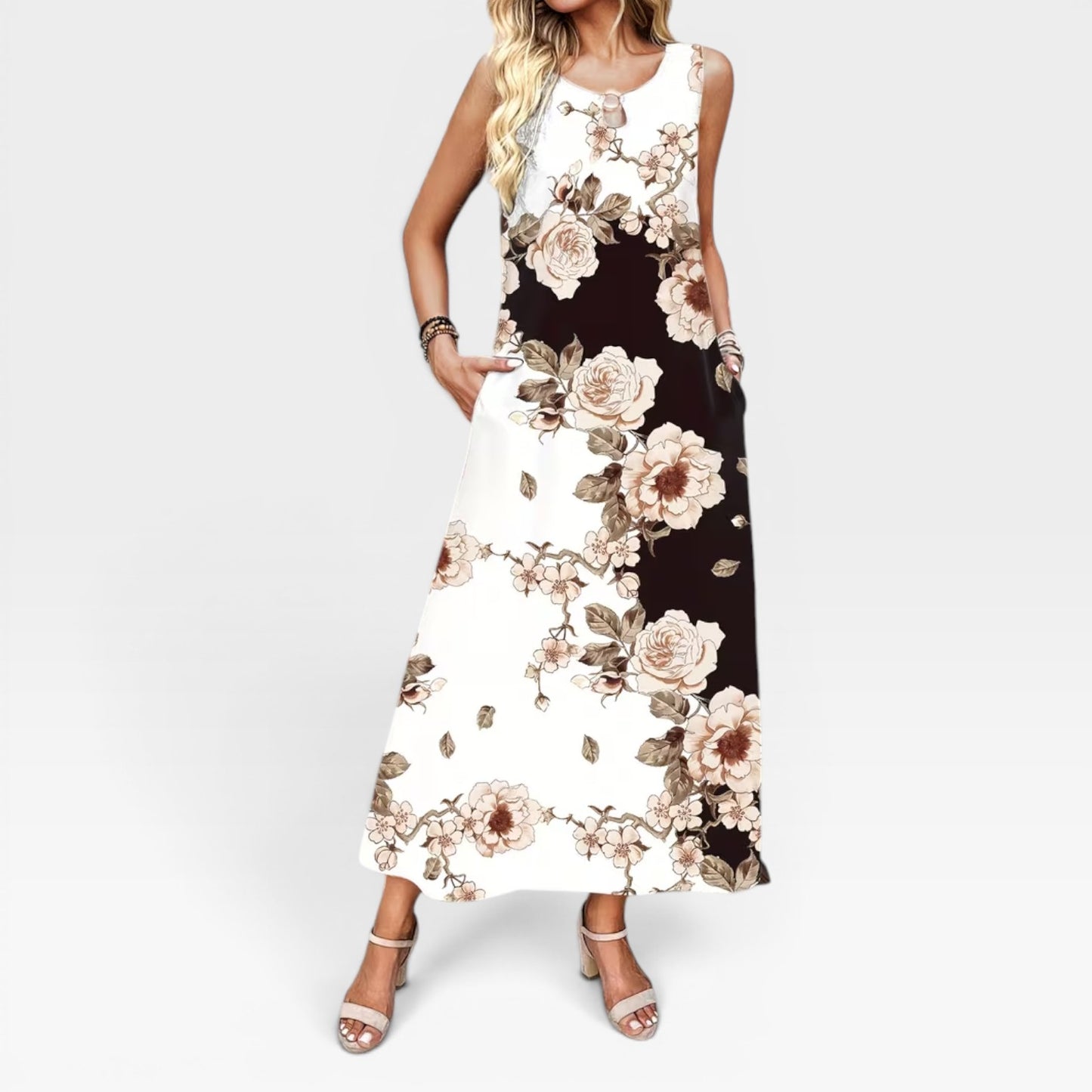 Women's Floral Maxi Dress – Sleeveless Summer Wedding Guest