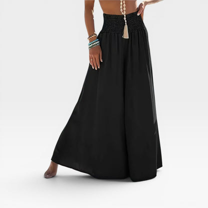 Women's Wide-Leg Flared Summer Trousers – Loose Fit, Elegant Vacation Style