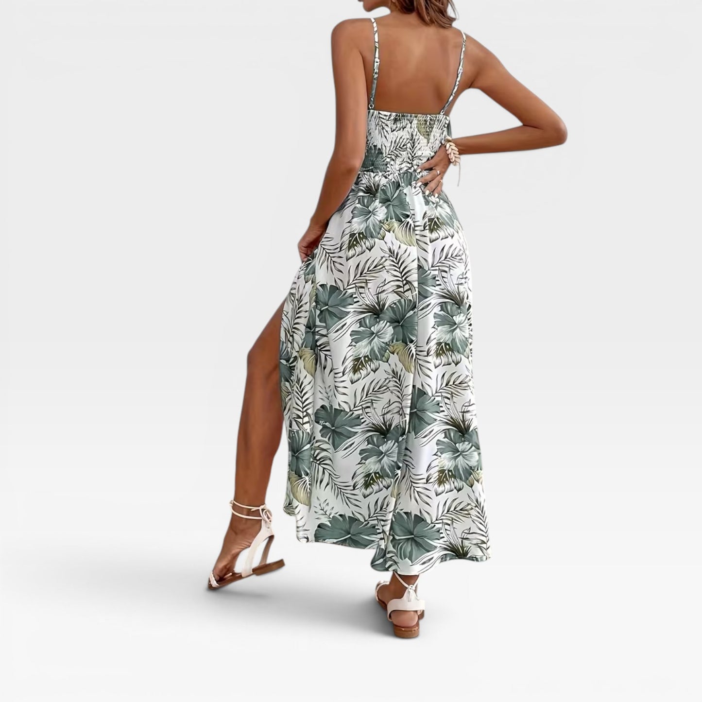 Women's Tropical Floral Maxi Dress – Cami V-Neck Summer Holiday