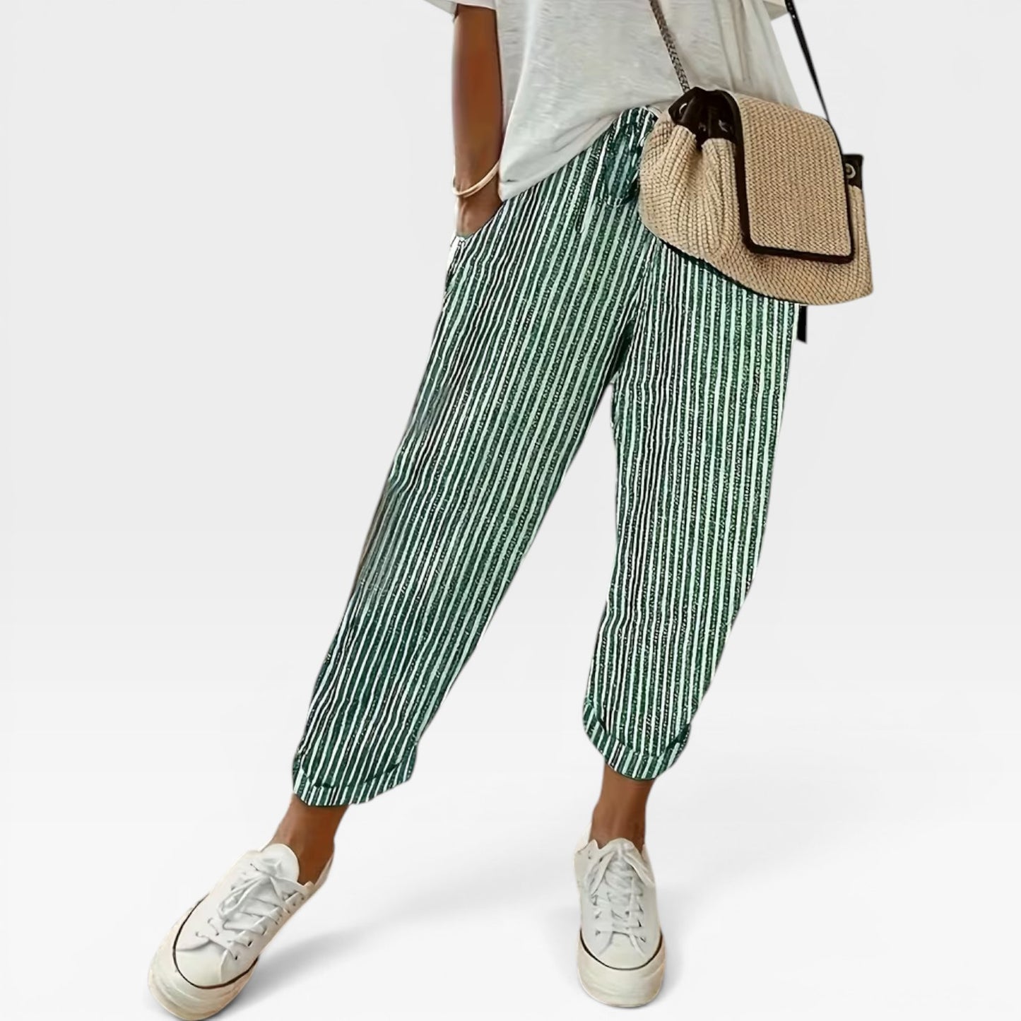 Women's Wide-Leg Striped Summer Trousers – High Waist, Lightweight & Breathable