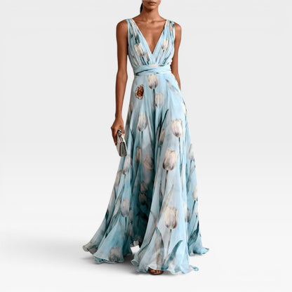 Women's Floral Maxi Dress – V-Neck Floaty Summer Wedding Guest