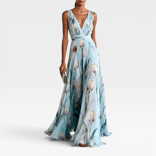 Women's Floral Maxi Dress – V-Neck Floaty Summer Wedding Guest