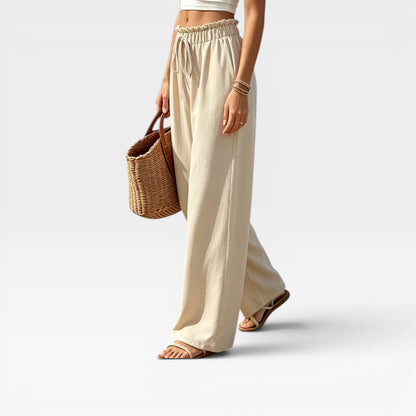 Women's Wide-Leg Summer Trousers – High Waist, Breathable Drape Fabric, Wrinkle-Free