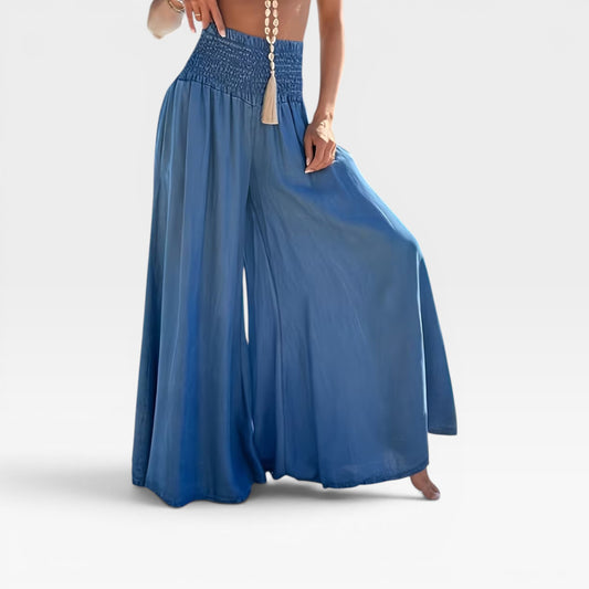 Women's Wide-Leg Flared Summer Trousers – Loose Fit, Elegant Vacation Style