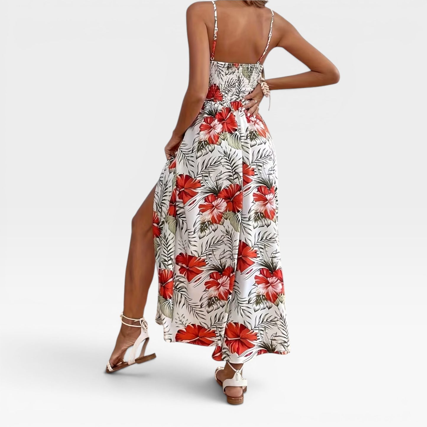 Women's Tropical Floral Maxi Dress – Cami V-Neck Summer Holiday