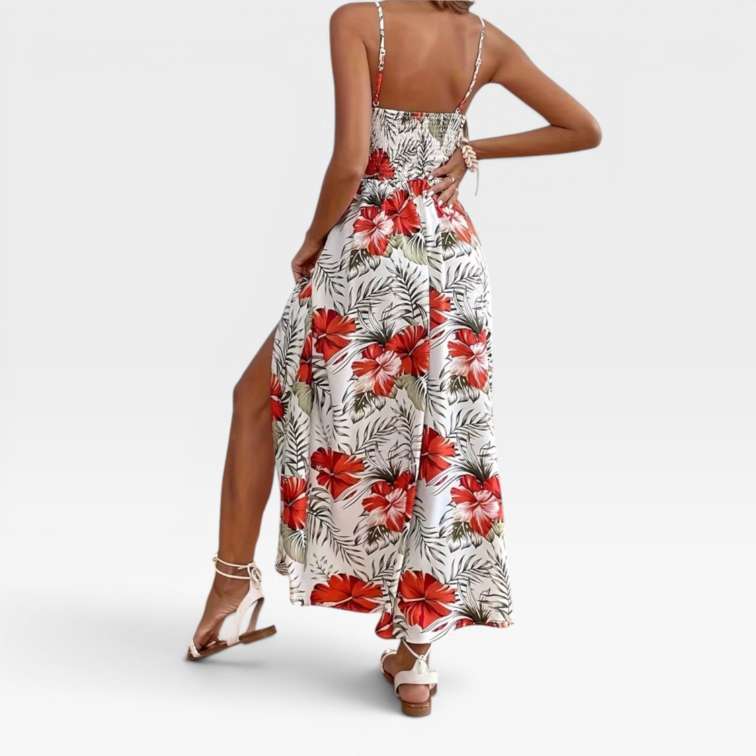 Women's Tropical Floral Maxi Dress – Cami V-Neck Summer Holiday
