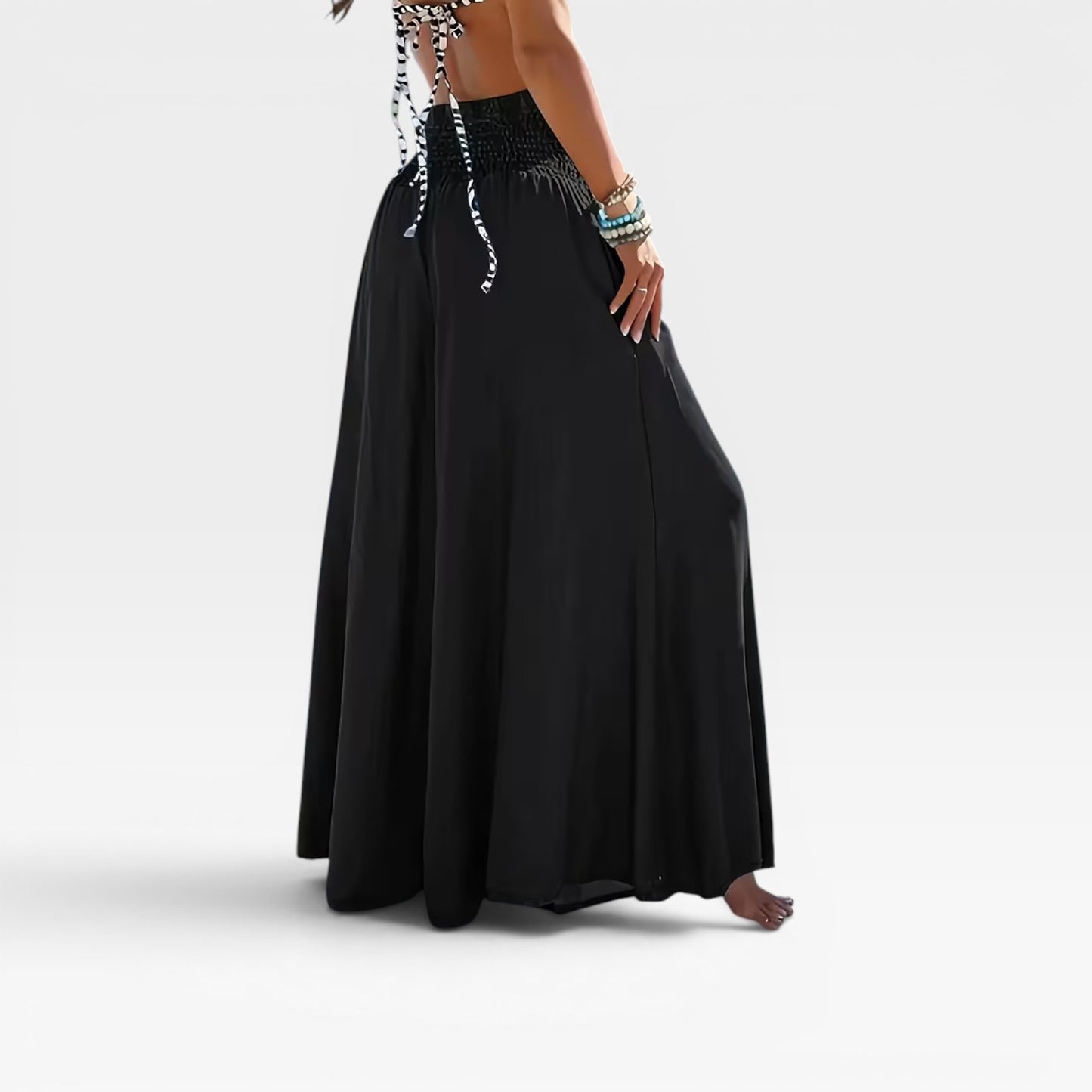 Women's Wide-Leg Flared Summer Trousers – Loose Fit, Elegant Vacation Style