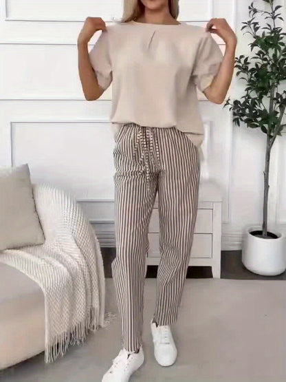 Women's Wide-Leg Striped Summer Trousers – High Waist, Lightweight & Breathable