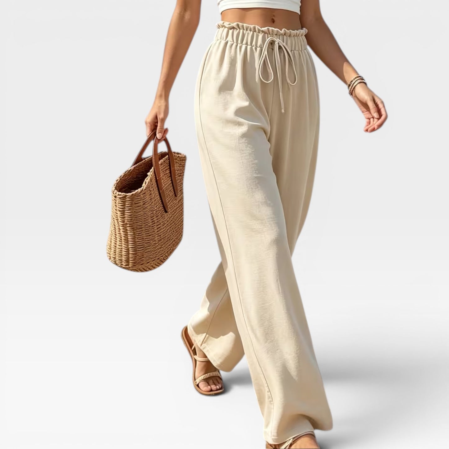 Women's Wide-Leg Summer Trousers – High Waist, Breathable Drape Fabric, Wrinkle-Free