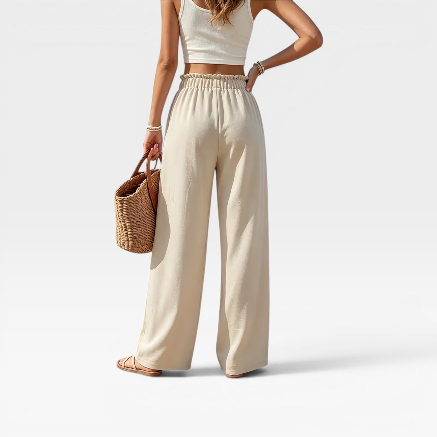 Women's Wide-Leg Summer Trousers – High Waist, Breathable Drape Fabric, Wrinkle-Free