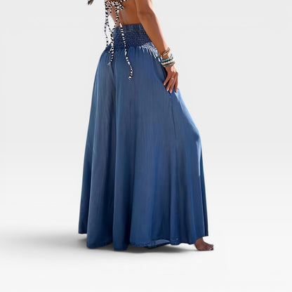Women's Wide-Leg Flared Summer Trousers – Loose Fit, Elegant Vacation Style