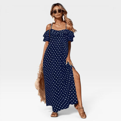Women's Polka Dot Maxi Dress – Off Shoulder Floaty Summer