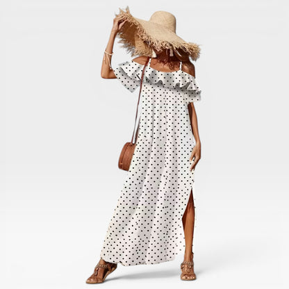 Women's Polka Dot Maxi Dress – Off Shoulder Floaty Summer