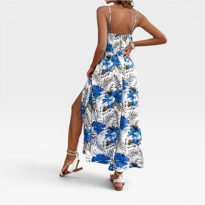 Women's Tropical Floral Maxi Dress – Cami V-Neck Summer Holiday