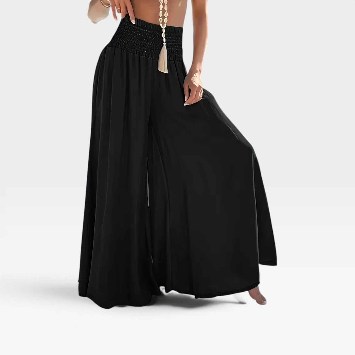 Women's Wide-Leg Flared Summer Trousers – Loose Fit, Elegant Vacation Style