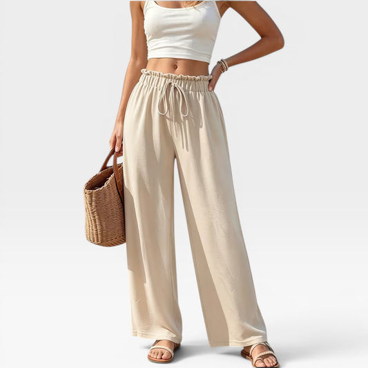 Women's Wide-Leg Summer Trousers – High Waist, Breathable Drape Fabric, Wrinkle-Free