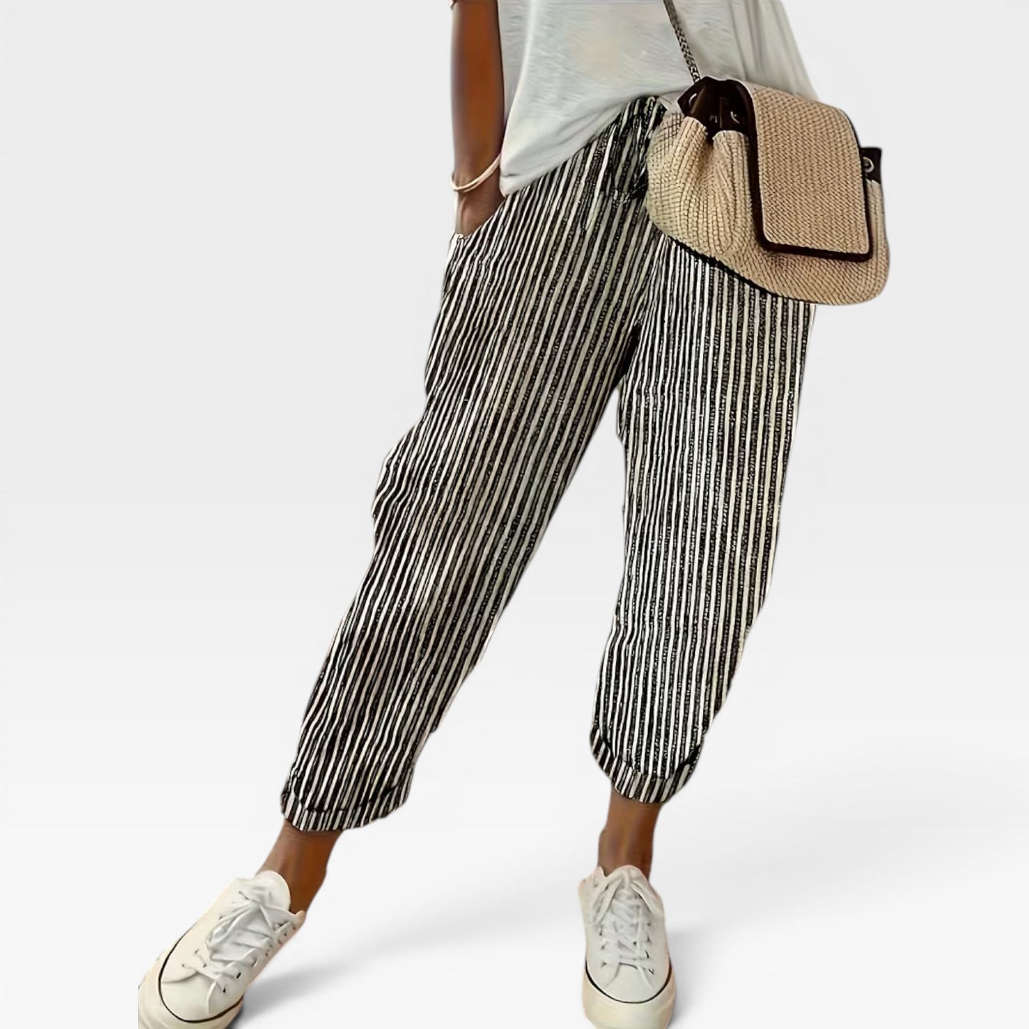 Women's Wide-Leg Striped Summer Trousers – High Waist, Lightweight & Breathable