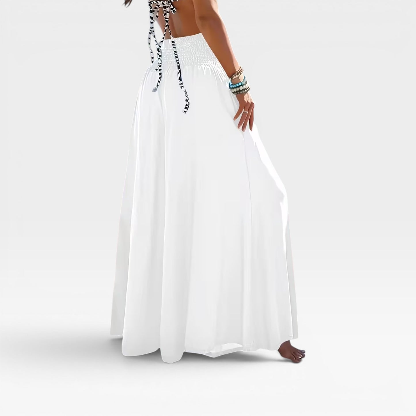 Women's Wide-Leg Flared Summer Trousers – Loose Fit, Elegant Vacation Style