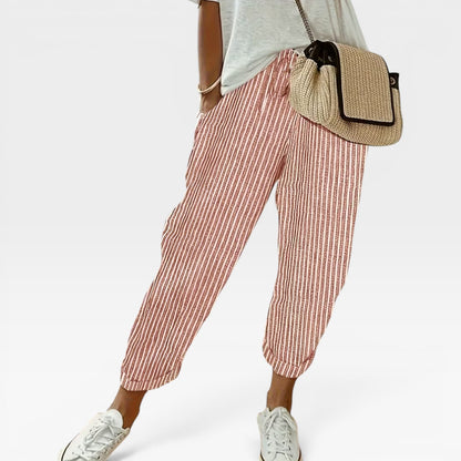 Women's Wide-Leg Striped Summer Trousers – High Waist, Lightweight & Breathable