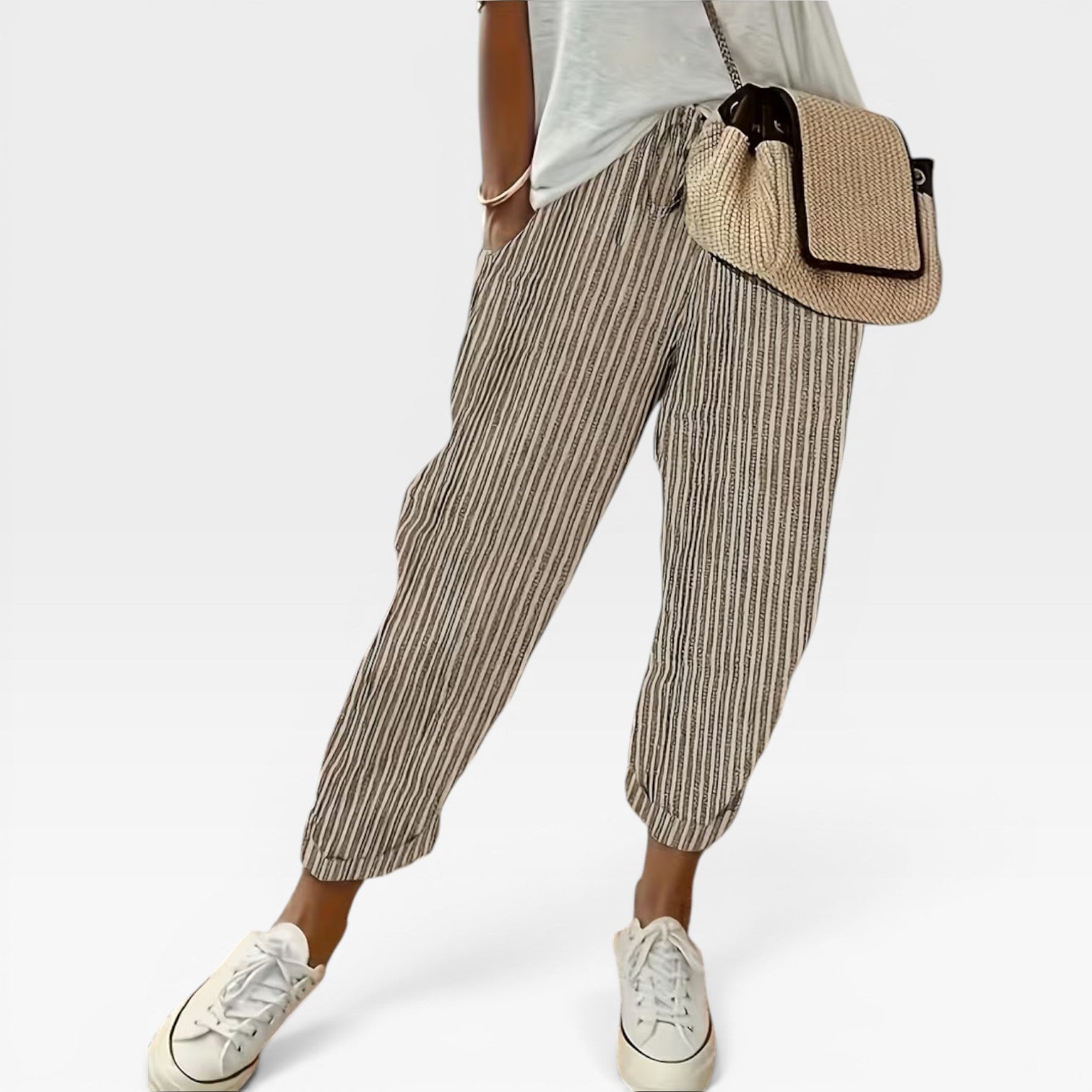 Women's Wide-Leg Striped Summer Trousers – High Waist, Lightweight & Breathable