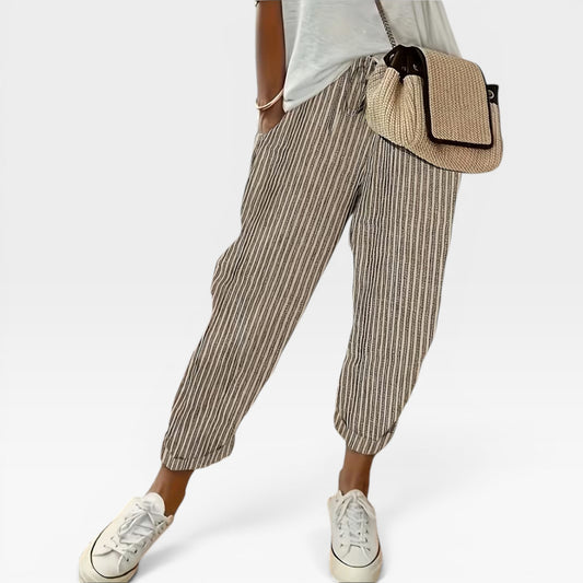 Women's Wide-Leg Striped Summer Trousers – High Waist, Lightweight & Breathable