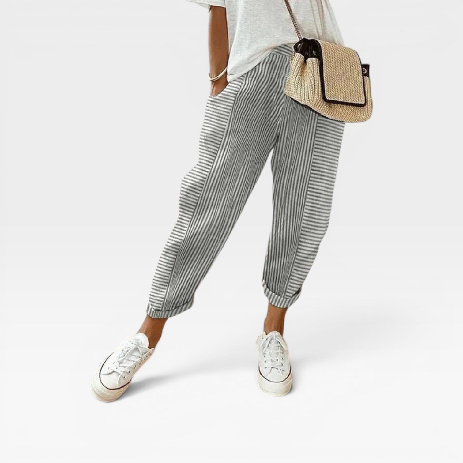 Casual Striped Trousers for Women – Lightweight, Breathable, All-Day Comfort